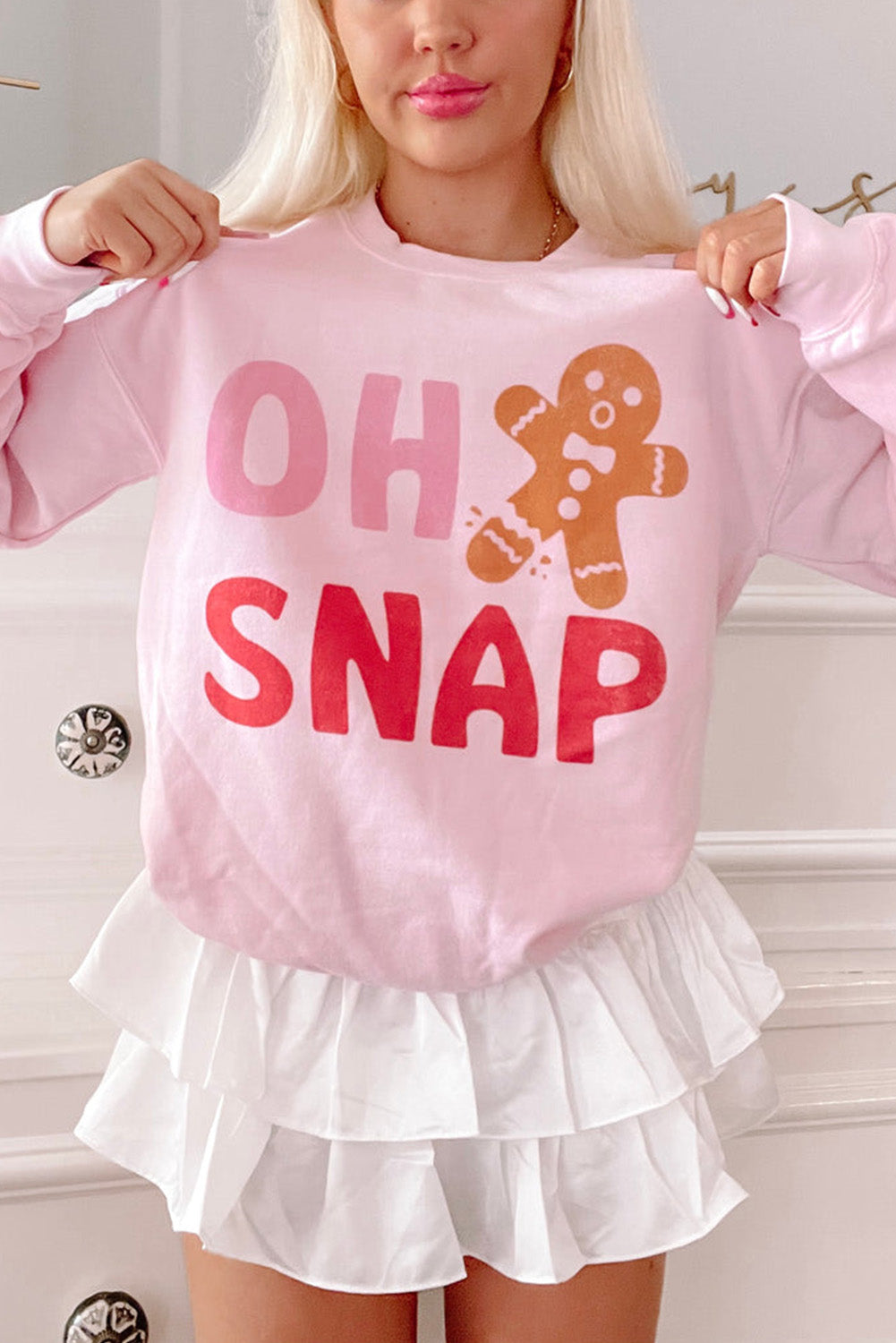 A Pink Christmas OH SNAP Gingerbread Man Graphic Sweatshirt