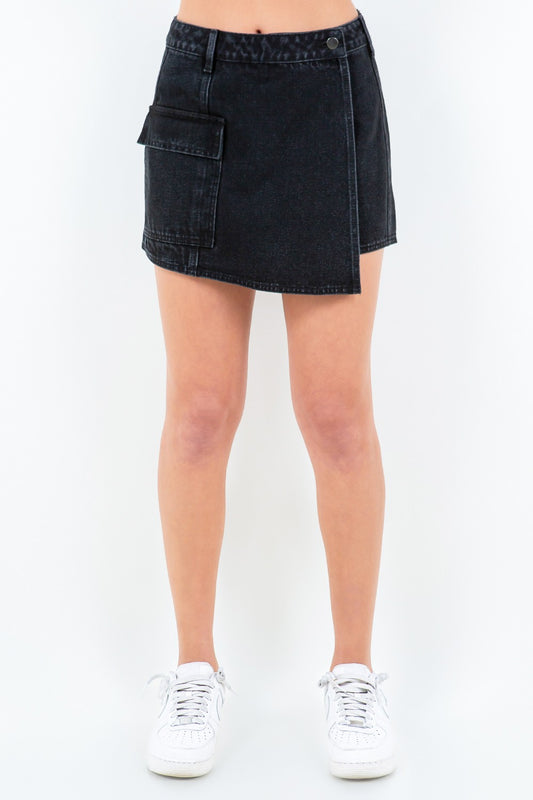 Black American Bazi Cargo Pocket Mini Skort