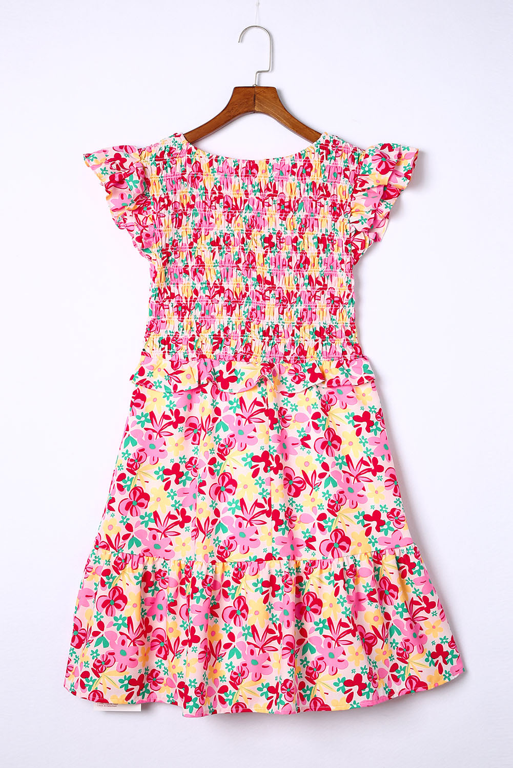 Multicolor Smocked Bodice Ruffle Trim Floral Short Dress