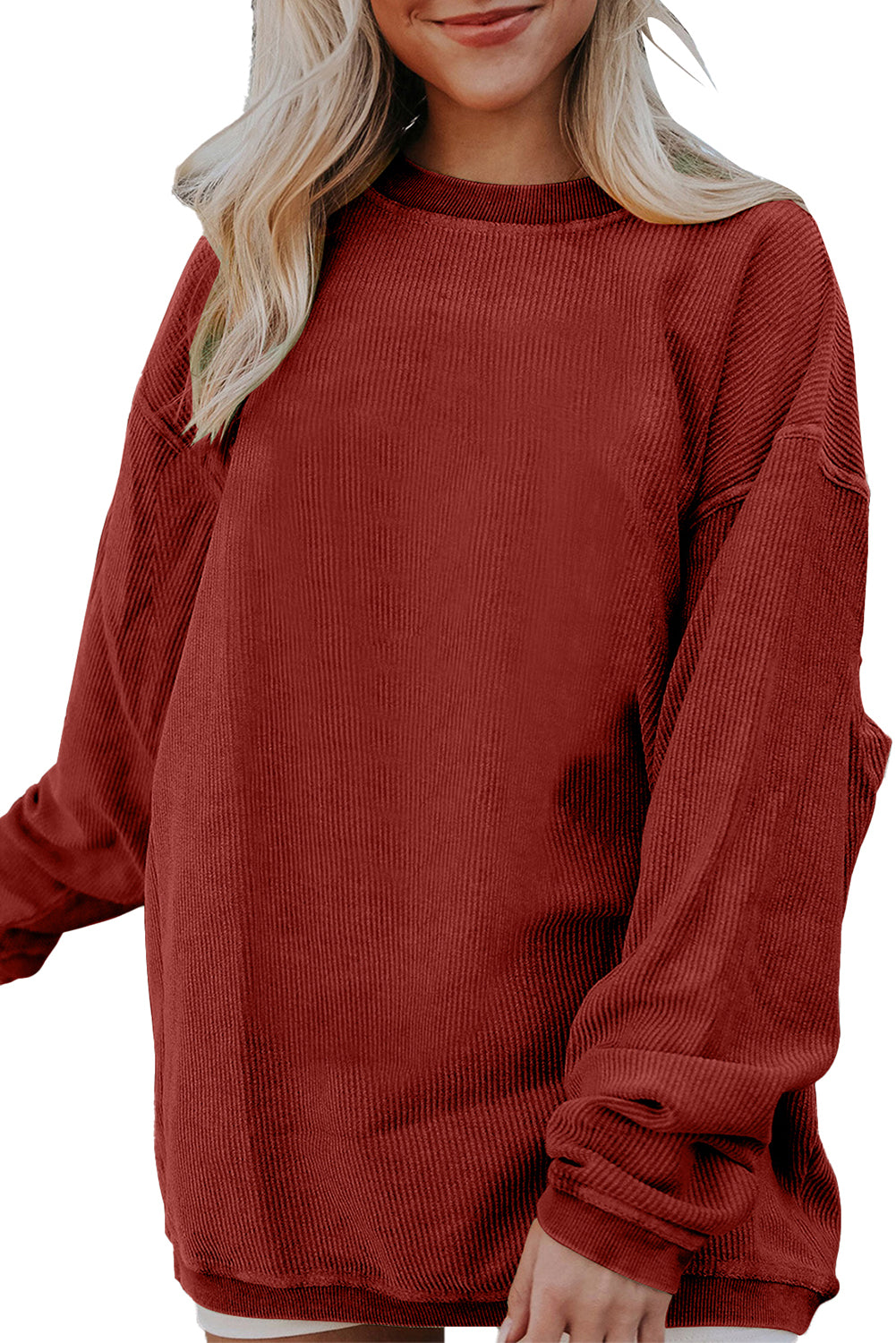 Festival Fuchsia Plain Drop Sleeve Crinkle Rib Oversized Sweatshirt