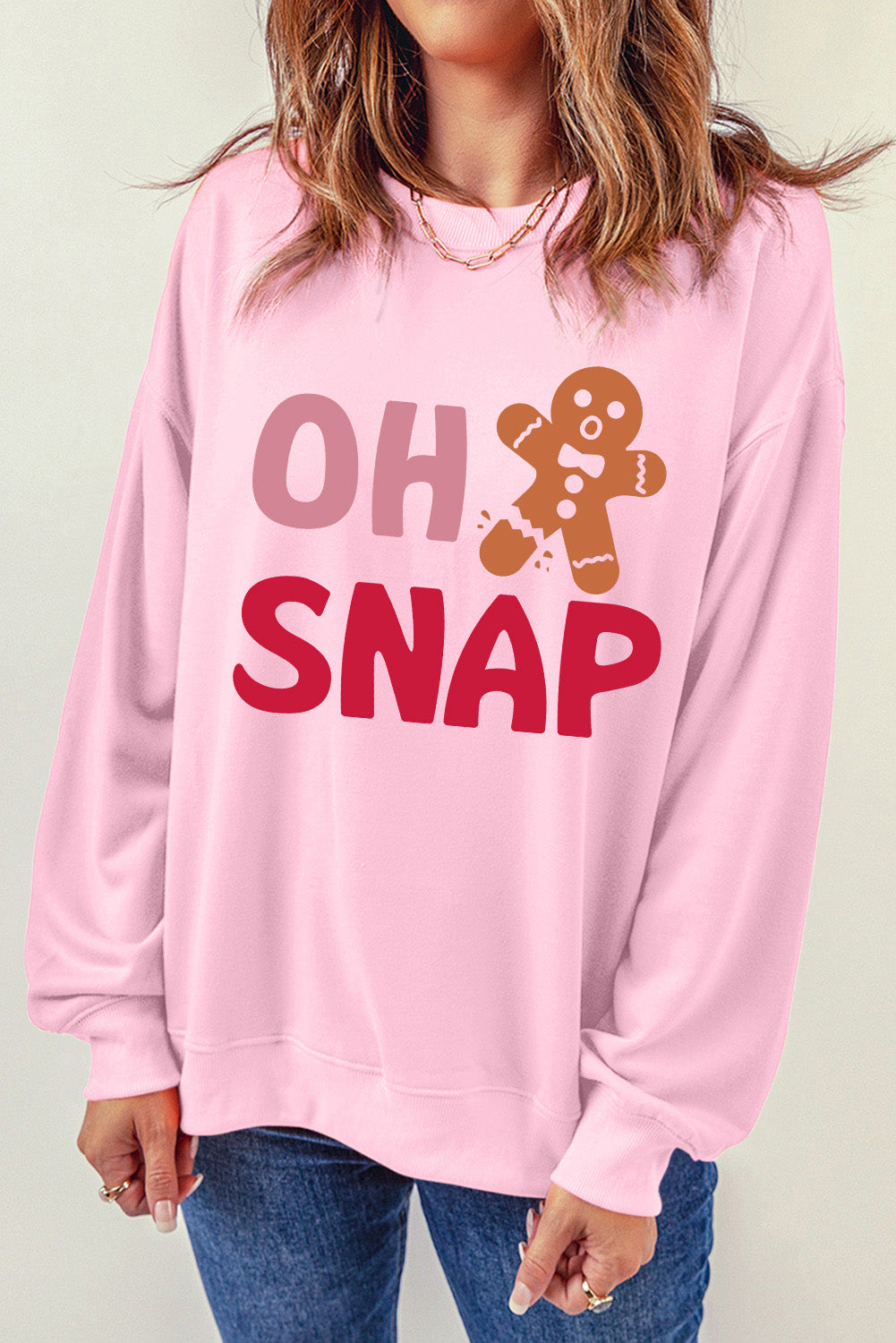 A Pink Christmas OH SNAP Gingerbread Man Graphic Sweatshirt