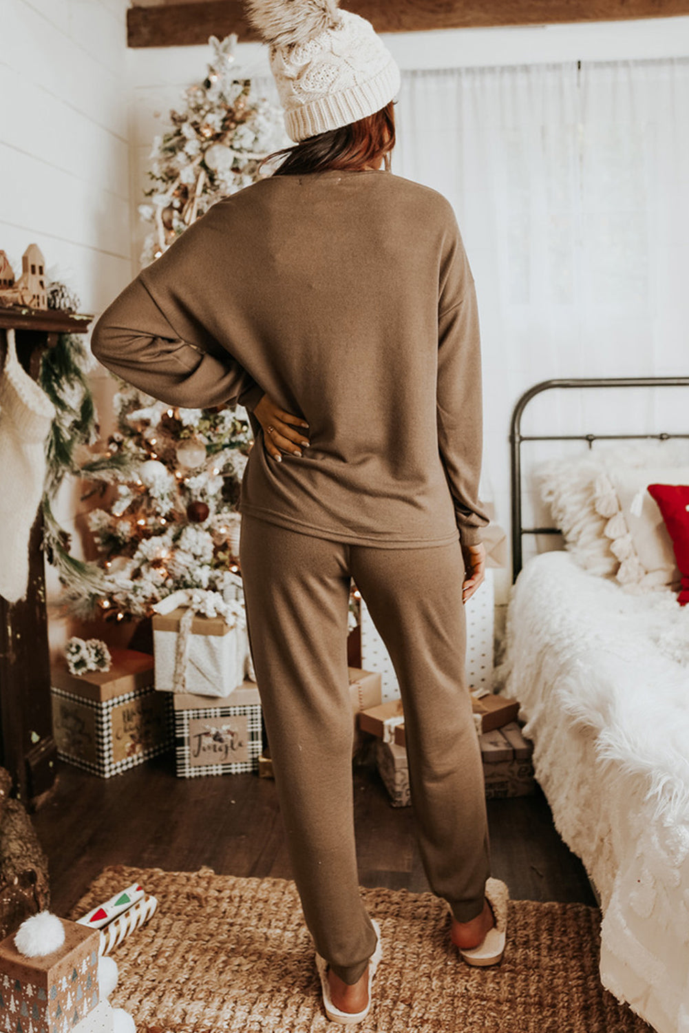 Casual Long Sleeve Pullover & Joggers Pajamas Set