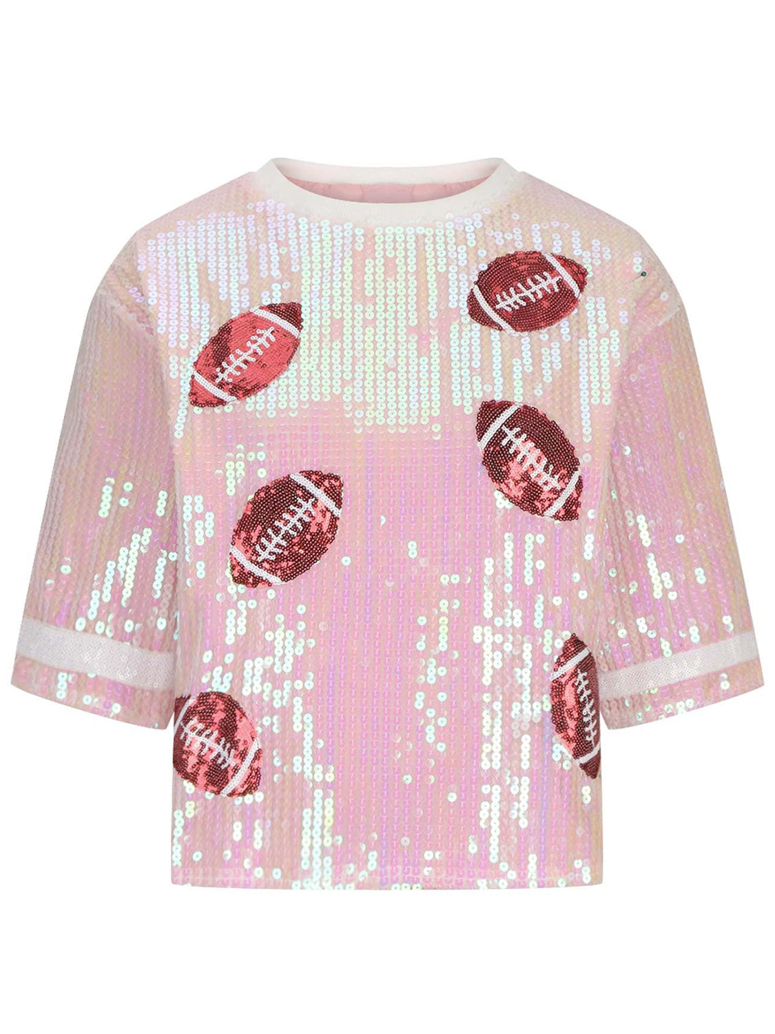 A Sequin Football Round Neck Half Sleeve Top