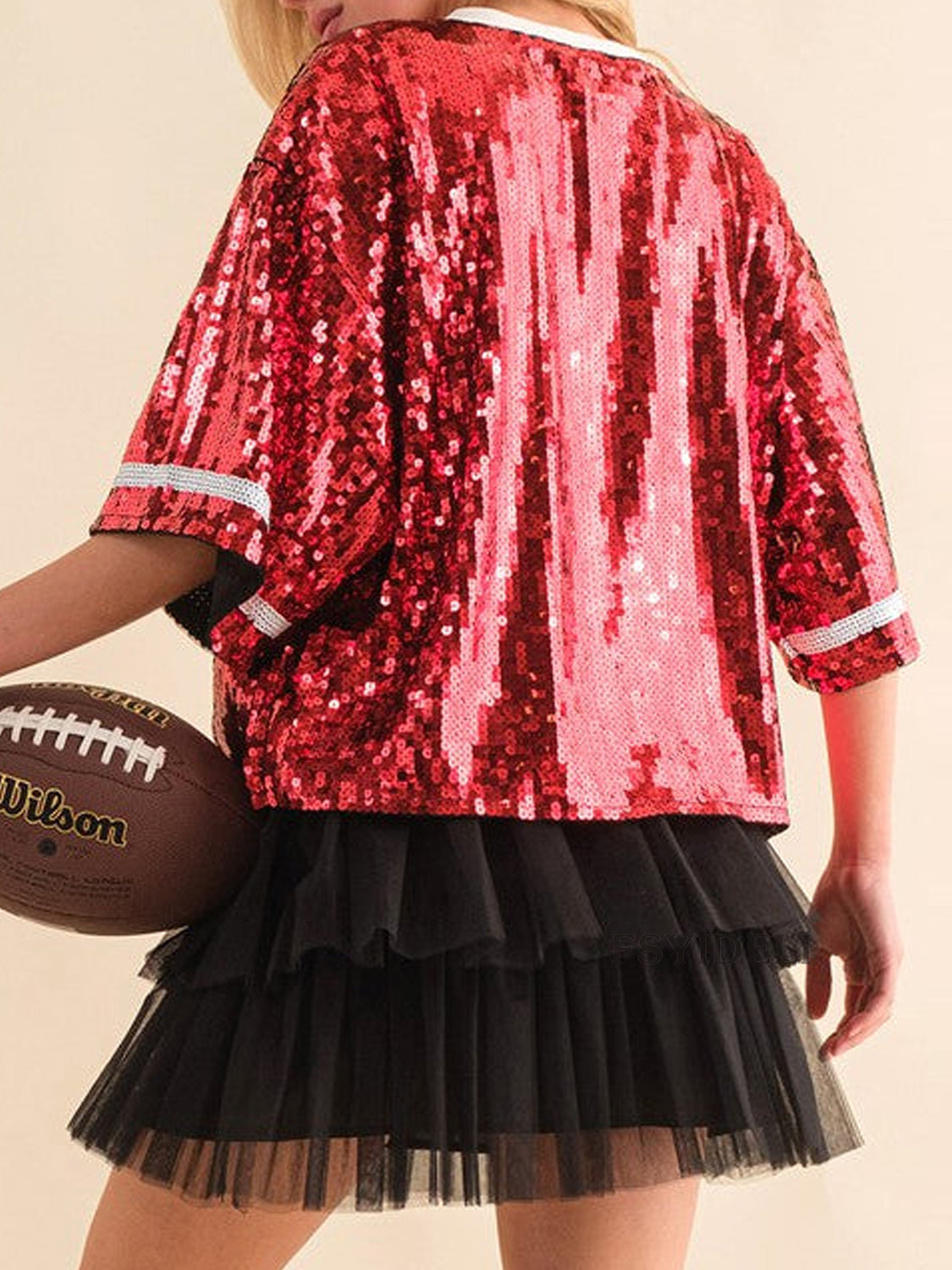 A Sequin Football Round Neck Half Sleeve Top