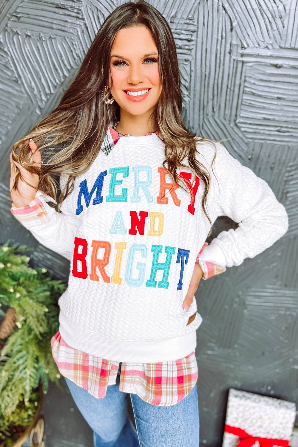 A Merry and Bright Quilted Multi Colored Sweatshirt