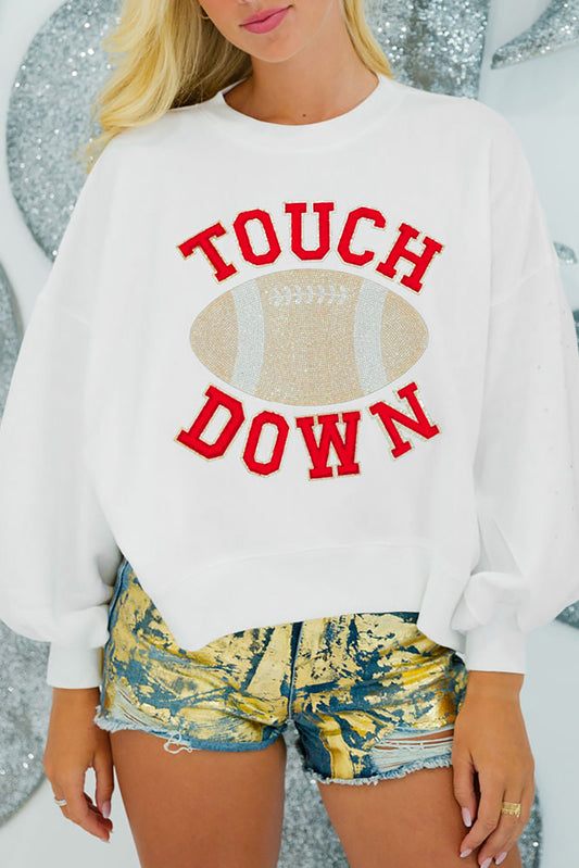 Fiery Red TOUCH DOWN Football Graphic Pullover Sweatshirt