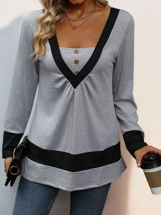 Contrast Long Sleeve Blouse