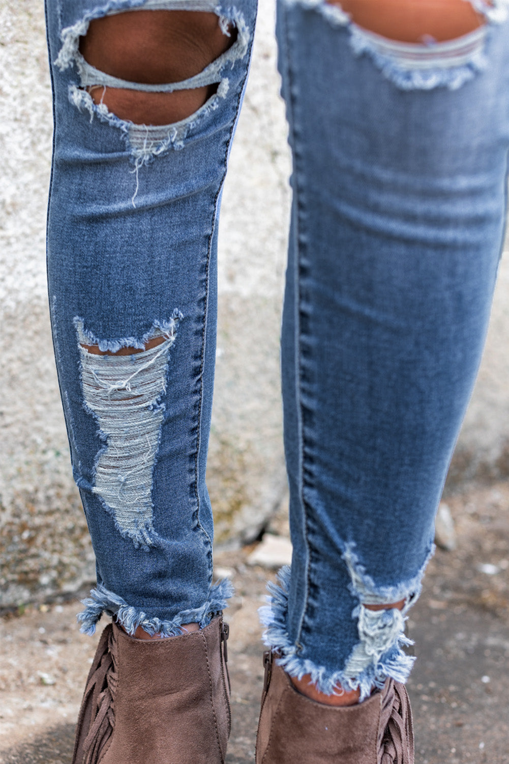 Light Blue High Waist Distressed Skinny Jeans