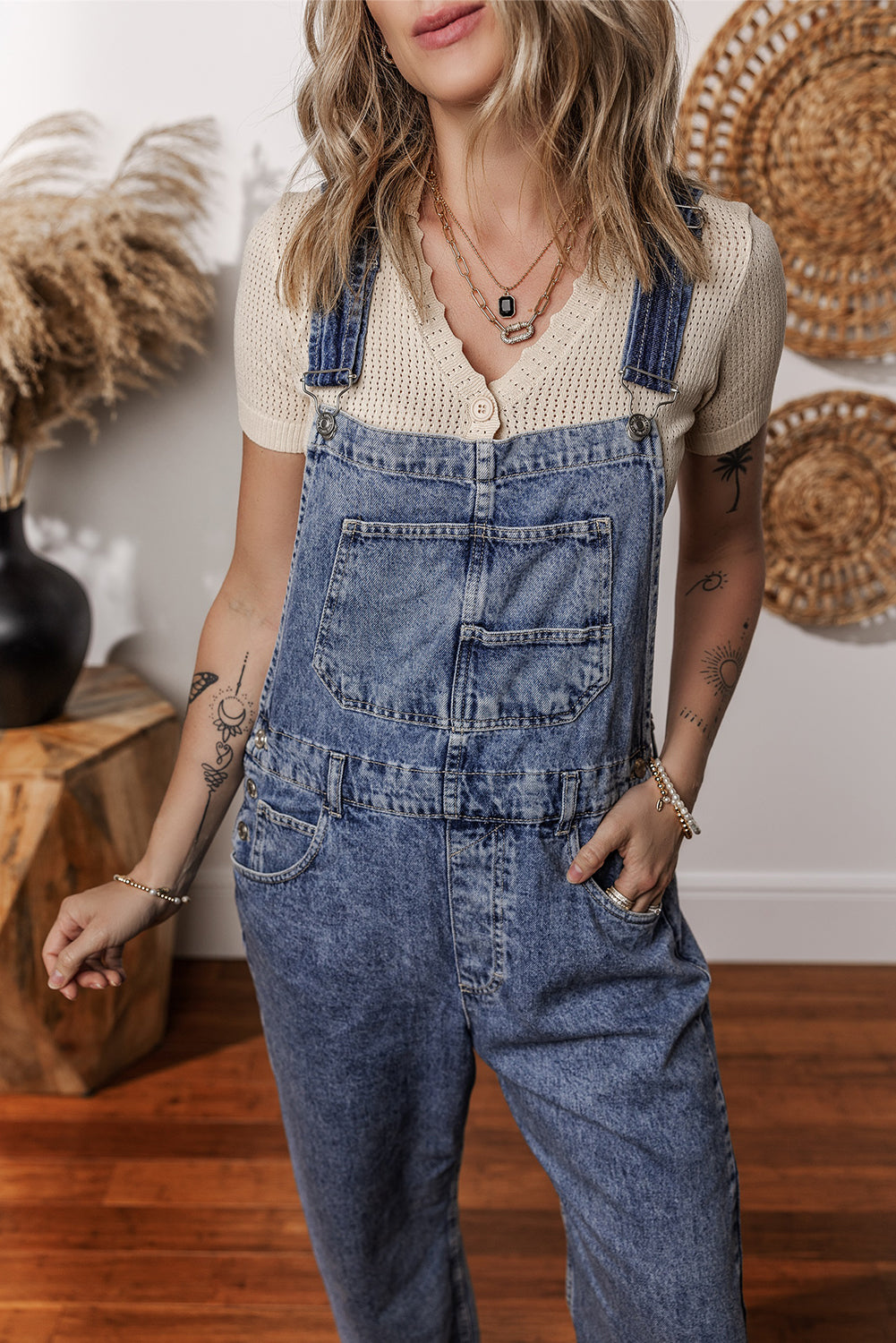 Sail Blue Straight Leg Pockets Denim Bib Overall