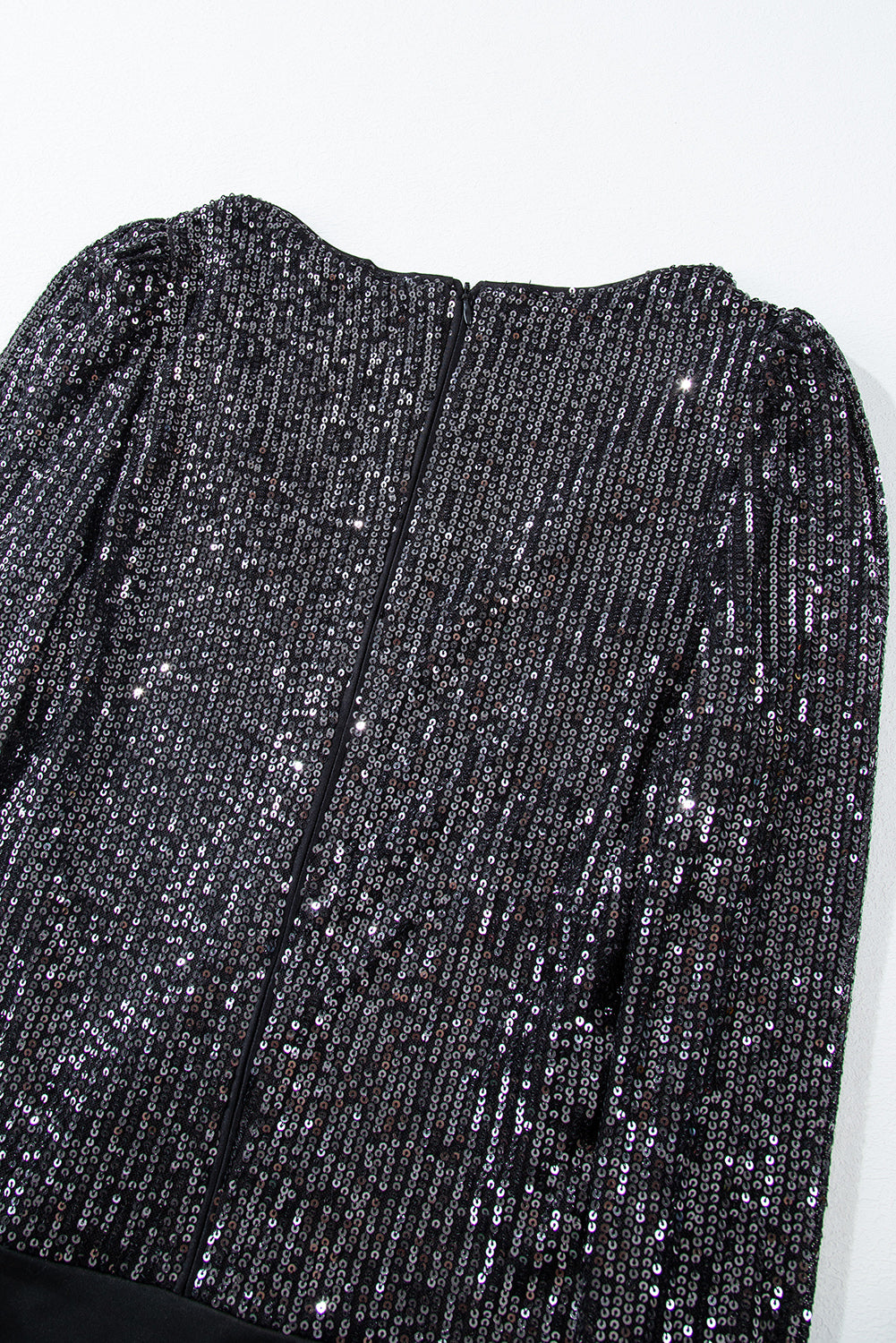 Black Sequin V Neck Zipped Long Sleeve Bodysuit