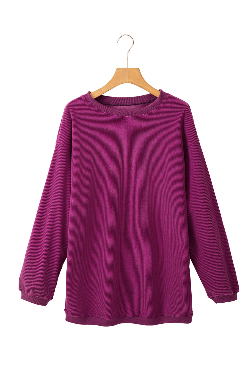 Festival Fuchsia Plain Drop Sleeve Crinkle Rib Oversized Sweatshirt