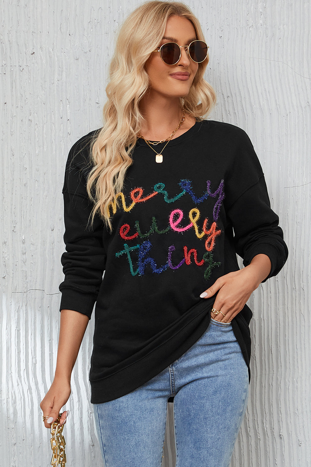 Merry Every Thing Glitter Letter Christmas Sweatshirt