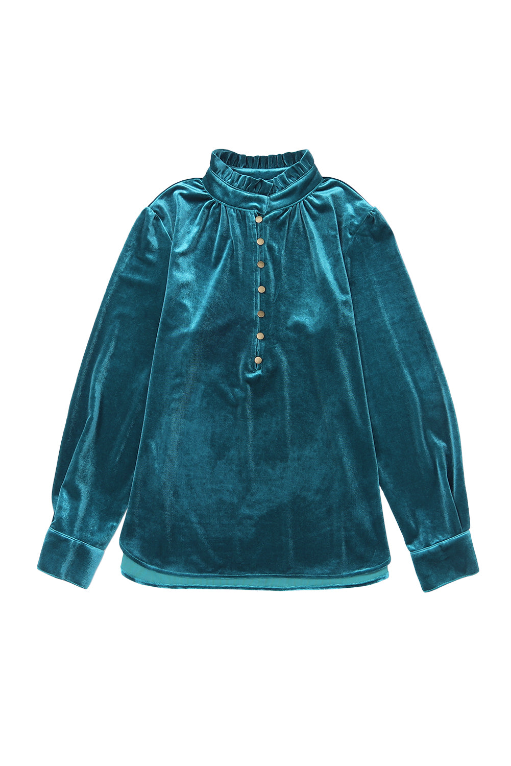 Frilled Neck Buttoned Front Velvet Top