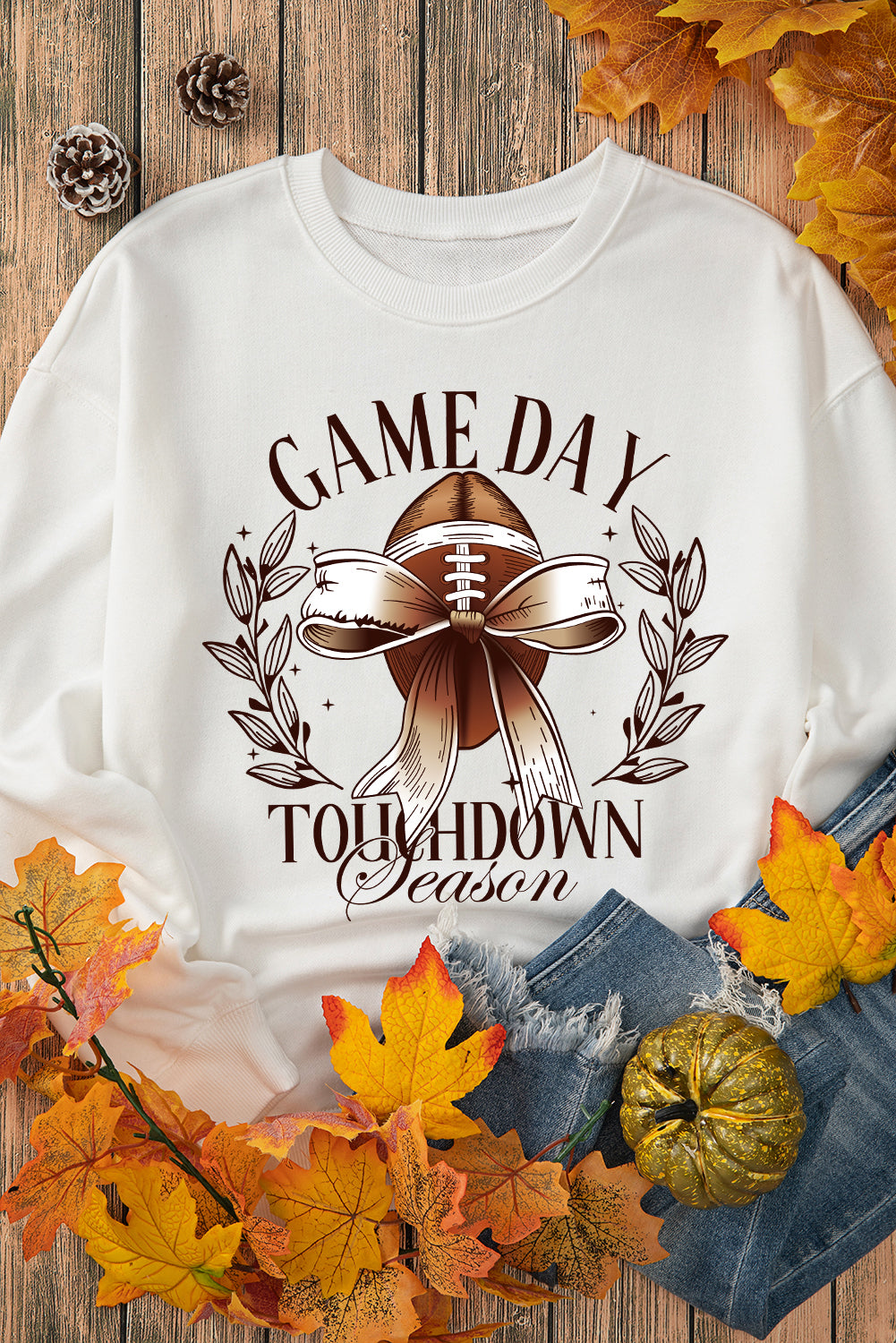 A GAME DAY Bowknot Football Graphic Sweatshirt