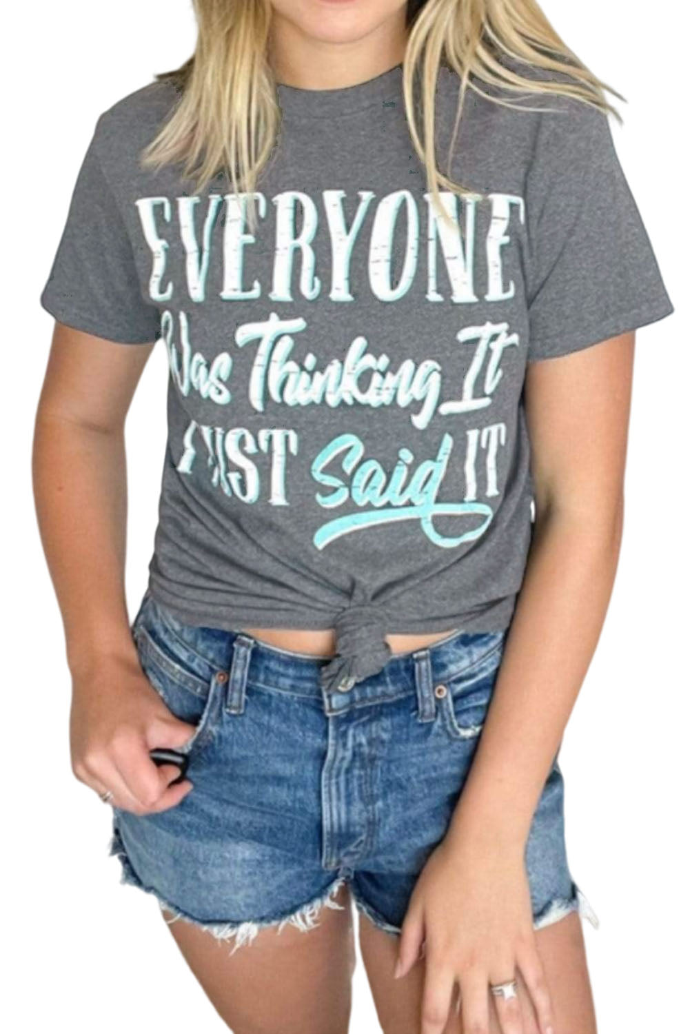 Gray EVERYONE Was Thinking It Letter Print Graphic Tee