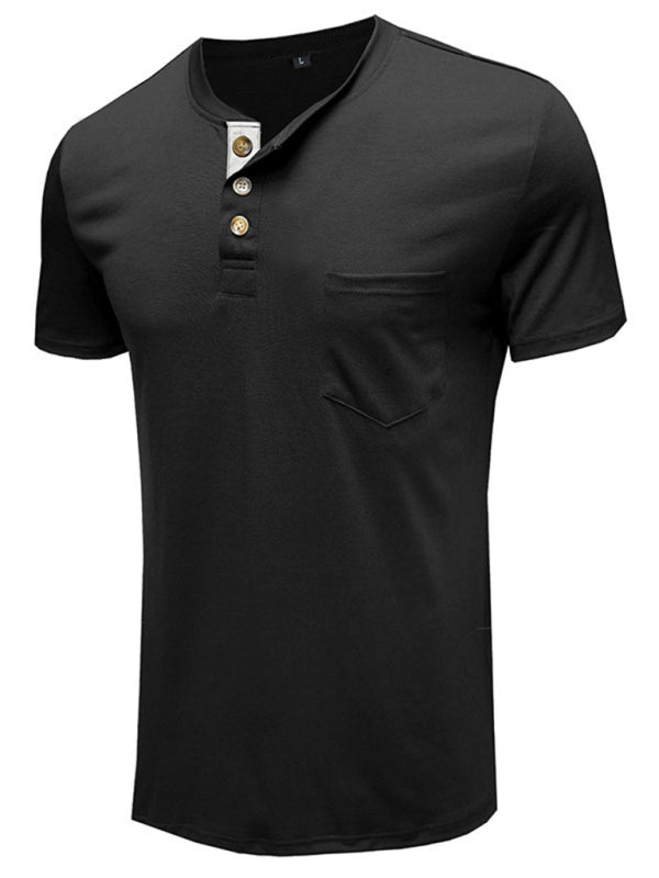 Men's Henley Neck Cotton Leisure T-shirt