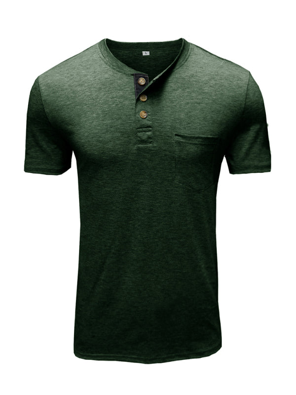 Men's Henley Neck Cotton Leisure T-shirt