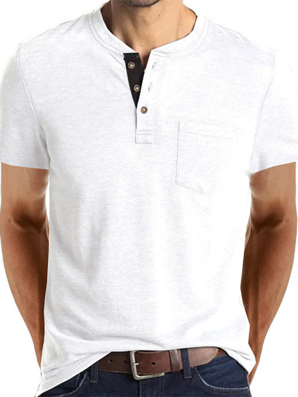 Men's Henley Neck Cotton Leisure T-shirt