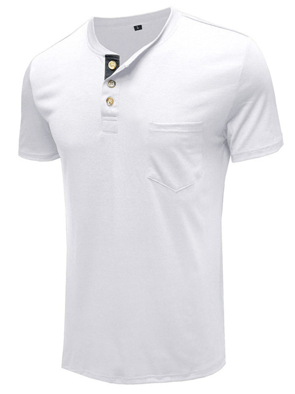 Men's Henley Neck Cotton Leisure T-shirt