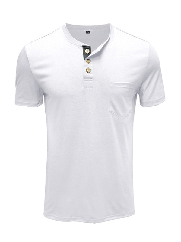 Men's Henley Neck Cotton Leisure T-shirt